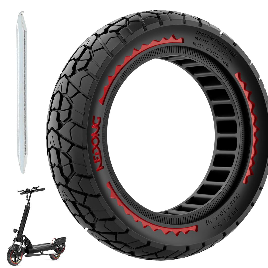 Cooryda 10X2.5 Off Road Tire for Ninebot F20/F40/G30/mi4 ULTRA/mi4,10 inch Solid Tyres 60/70-6.5 with Mounting Tool for Electric Scooter, 10X2.5'' Scooter Replacement Wheels For Front(Red 1pc)