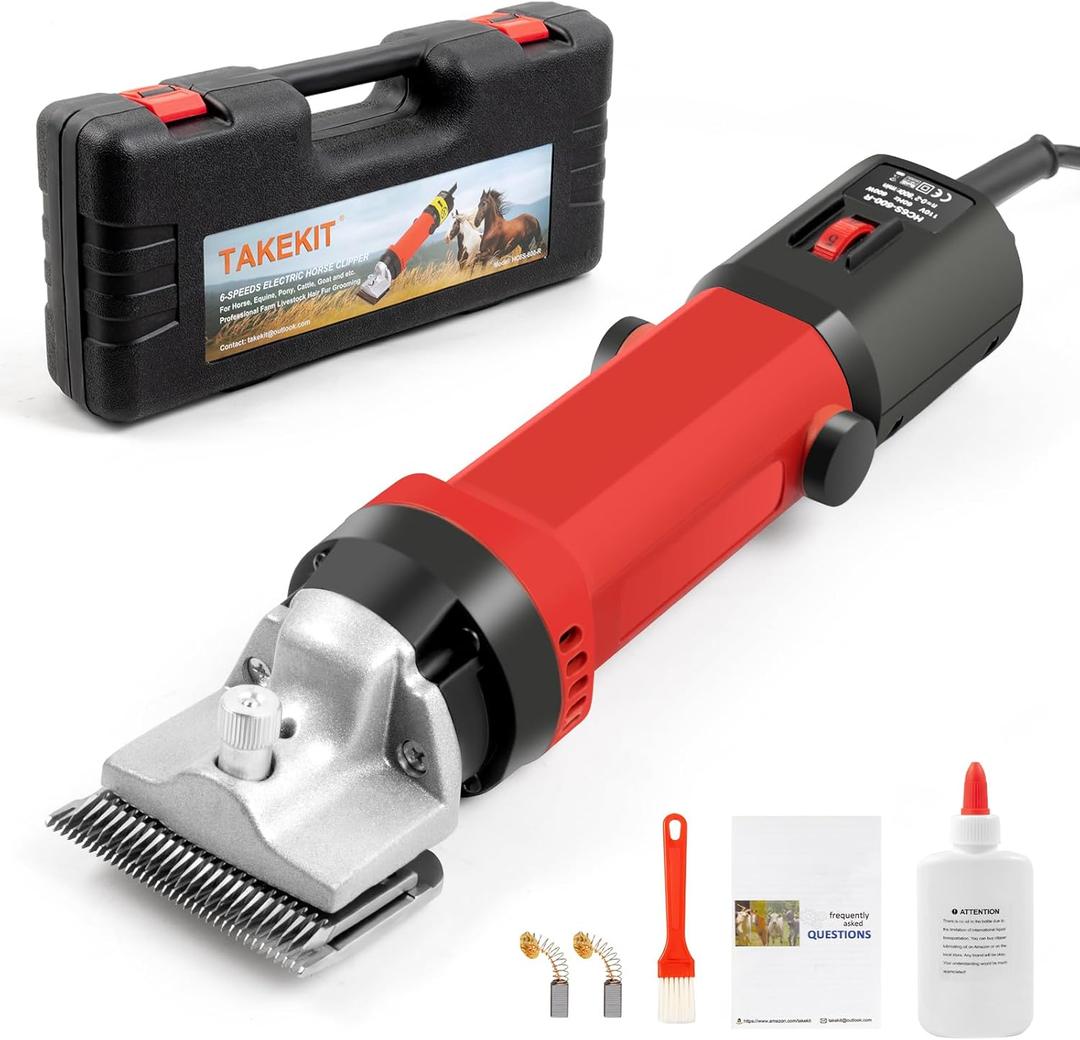 Horse Clippers, 600W Professional Heavy Duty Horse Body Clippers, 6-Speeds Large Livestock Clippers for Body Clipping Horse Equine Cattle and Thick Coat Animals (Horse Clipper without Extra Blades)