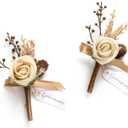 Ling's moment Boutonniere for Men, 2pcs Groom Groomsmen Guest Boutonniere, Artificial Flowers for Wedding/Prom/Homecoming, etc.Brown Beige