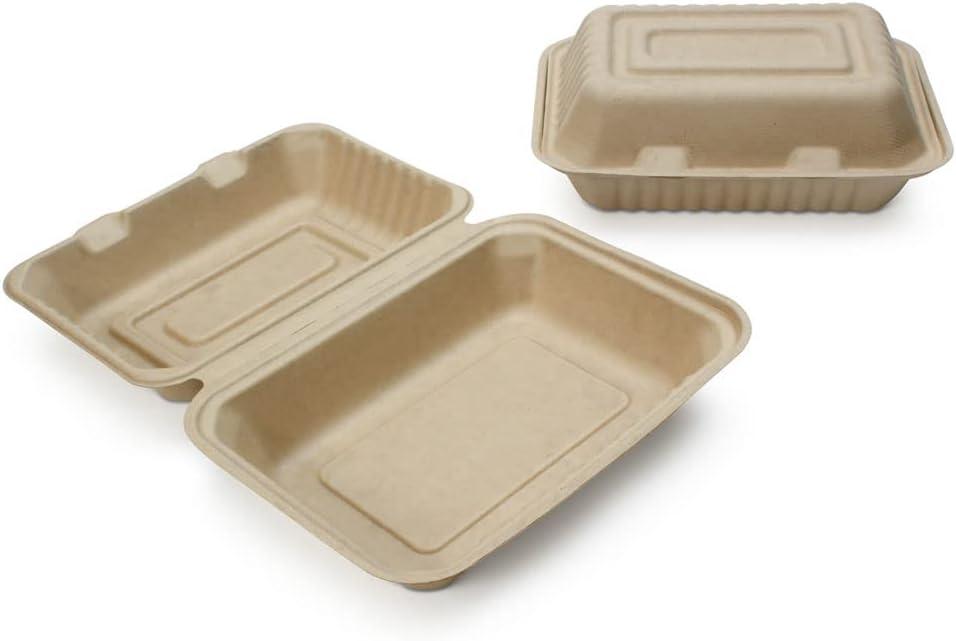 100% Compostable Disposable Food Containers with Lids [9X6 500 Pack] Eco-Friendly Take-Out TO-GO Containers, Heavy-Duty, Biodegradable, Unbleached by Earth's Natural Alternative