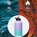 BUZIO 64oz Insulated Water Bottle Stainless Steel Double Wall Leak Proof Half Gallon with Straw Lid and Flex Cap (Cold for 48 Hrs) Sports Flask Metal Travel Mug for Hiking, Camping, Purple Green