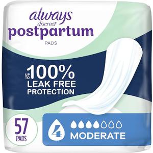 Always Discreet Postpartum Incontinence Pads, Moderate Absorbency, 57 Count