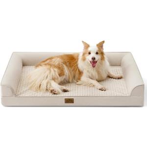 COZY KISS Orthopedic Dog Beds for Large Sized Dog, XL Bolster Pet Couch with Waterproof Lining, Egg Crate Foam Sofa for Pets Up to 100 lbs, U-Shaped, 44x32x7 inch, Beige