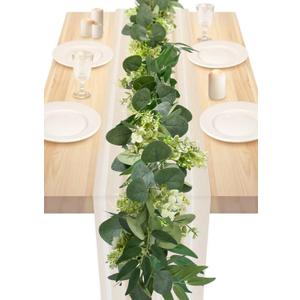 6Ft Eucalyptus Garland, Artificial lvy Greenery Vines with Flower Gypsophila Willow Leaves for Home Wedding Party Table Runner Centerpiece Decor