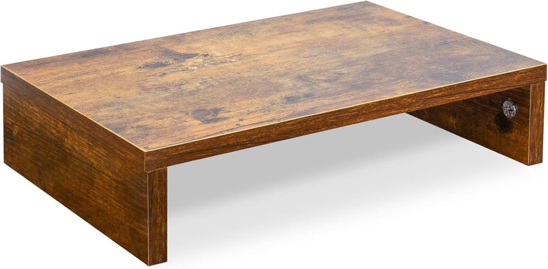 TEAMIX 14.2 inch Monitor Stand Riser, Rustic Brown Wood Monitor Riser with Storage for Desk Small Monitor Stand TV/Screen/PC/Laptop Riser Computer Stand Desktop Shelf (Brown-14.2 inch)