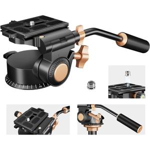 Soonpho Q-08S Heavy Duty Video Camera Tripod Fluid Drag Pan Head with Extended Handle for DSLR Camera,Camcorders,1/4 & 3/8 inch Screw Sliding Plate 360 Degree Rotating Tripod Head