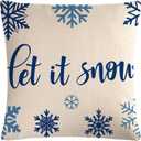 7COLORROOM Christmas Decorations Pillow Covers Blue Snowflake Let It Snow Cushion Cover Winter Holiday Farmhouse Merry Christmas Decor Xmas Pillowcases 1818 for Home Couch Patio
