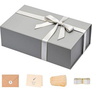 LIFELUM Extra Large Gift Box,13.85 x 8.35 x 4.45 with Magnetic Lid for Presents with Ribbon, Card, Shredded Paper Filler Valentine's Day, Christmas, Holidays, Birthdays (Grey)