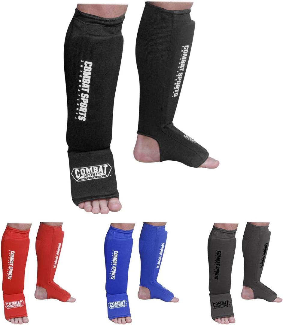 Combat Sports Shin & Instep Padded Guards, Elastic, Impact-Absorbing Shin Guards with Snug Support, Ideal for MMA, Muay Thai, and Martial Arts, Washable MMA Gear for Men and Women (Medium, Black)