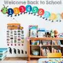 First Day of School Decoration - 13'' x 5'' School Bus Design - Welcome Wood Sign With 5 Hanging Apple - Display Picture Boards with 30 Clips - Back To School Hanging Plaque Decor For Classroom- A03