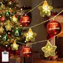 Christmas Decorations Lights, 13.5ft 20 Led Battery Christmas Light with Timer & 8 Modes, Christmas Ball & Star Ornaments Light for Xmas Tree Wreath Window Wall Home Garden Outdoor Indoor Decor (Warm White)