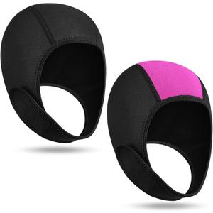 Jecery 2 Pcs Neoprene Diving Hood Thermal Wetsuit Hood Cap Swim Caps with Chin Straps Snorkeling Neoprene Surf Beanie 2.5 mm Diving Headgear for Men Women Sailing Water Sports (Black, Black Rose)