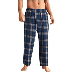 WDIRARA Men's Elastic Waist Flannel Pajama Pants Plaid Sleep Bottoms Lounge (XX-Large, Dark Blue)
