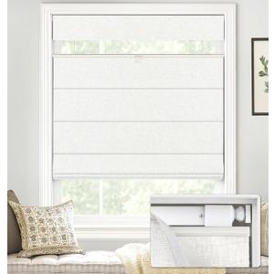 LazBlinds No Tools No Drill TDBU Cordless Roman Shades for Window, Thermal Insulated UV Blocking, 100% Blackout Fabric Blinds for Bedroom & Living Room, 38" W x 64" H, Blackout - White