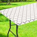Smiry Rectangle Picnic Table Cover, Wipeable Flannel Backed Vinyl Tablecloth for 6 Foot Tables, Waterproof Elastic Fitted Camping Tablecloths Protector for Indoor, Outdoor (Beige, 30x72 Inches)