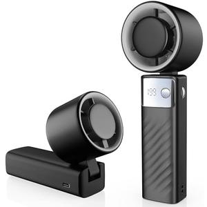 YOSHENMO Portable Handheld Turbo Fan - Foldable Mini Fan with Air Turbo Tech, 1-199 Speed Adjustment, 20H Runtime, LED Display, Battery-Powered for Indoor/Outdoor Use, Dark Black