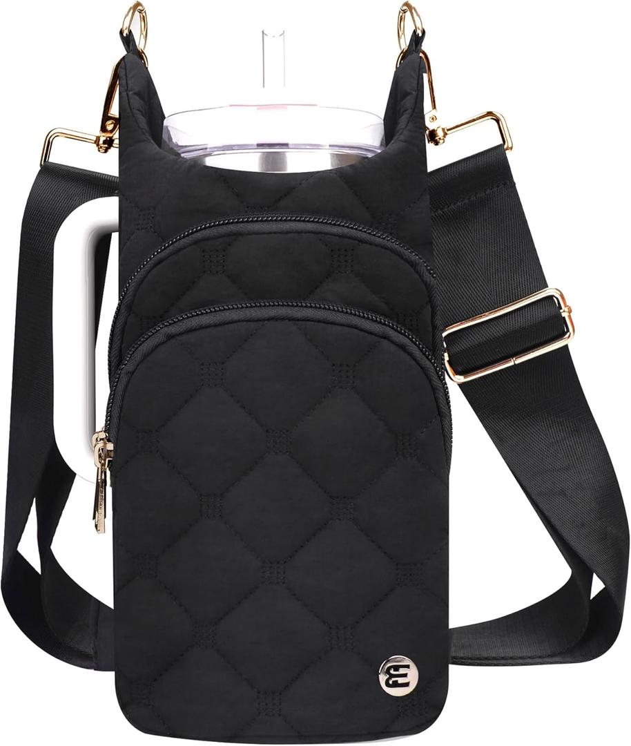 Water Bottle Holder with Strap for 30/32 oz, Crossbody Water Bottle Carrier Bag with RFID Blocking Phone Pocket