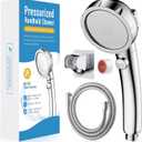 High Pressure Shower Head with Handheld, On Off Shower for RV with Stop Button and 3 Modes, Detachable Water Saving Shower Head with Hose and Self-Adhesive Bracket (Chrome)