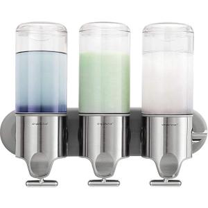 simplehuman Wall Mount Pumps, Triple 15 fl. oz. Shampoo & Soap Dispenser, Stainless Steel, 