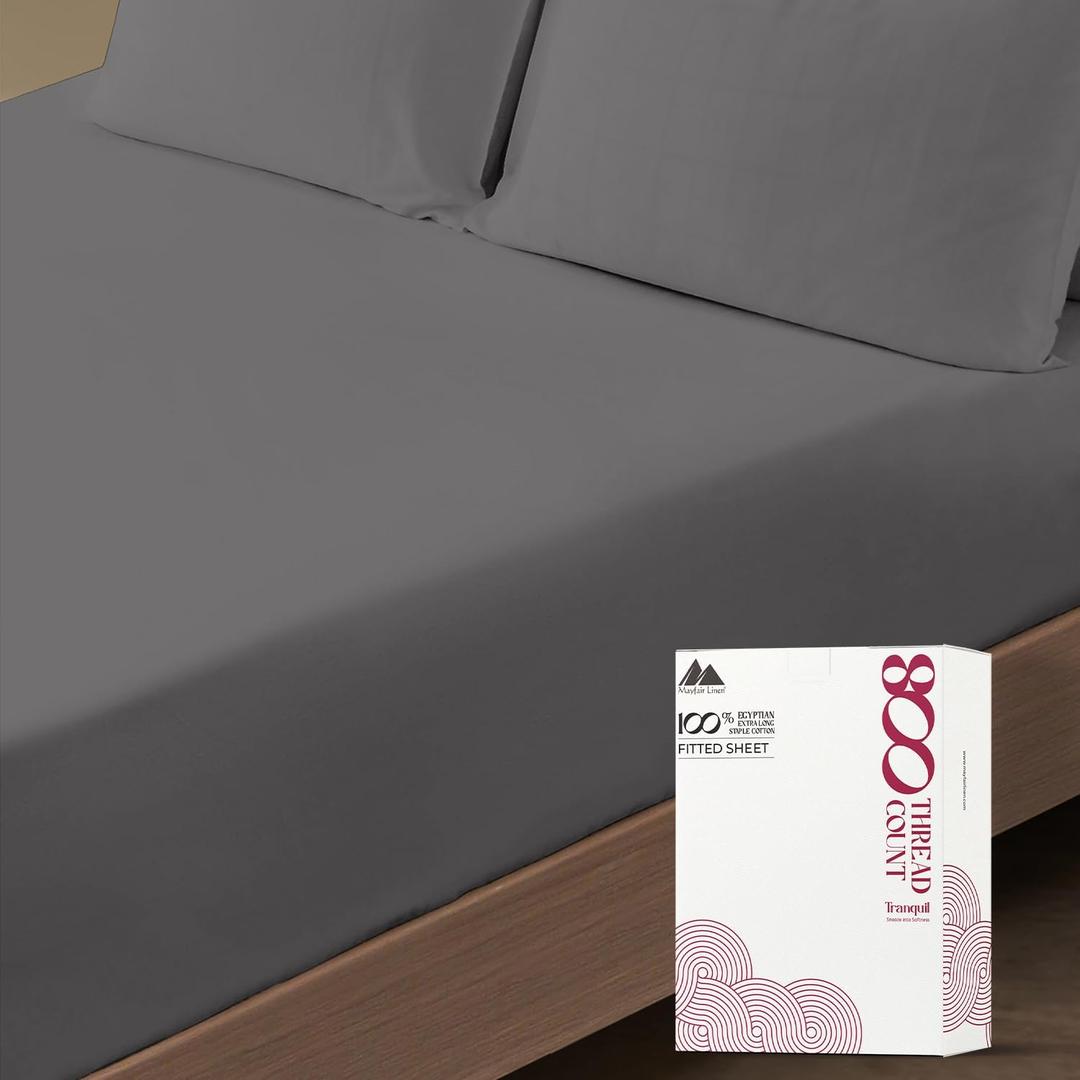 Mayfair Linen 100% Cotton Twin Size Fitted Sheet Only - 800 Thread Count Twin Fitted Sheet Cotton, Luxuriously Soft, Cooling 16" Deep Pocket Sateen Weave Bottom, Luxury Hotel Quality - Dark Grey