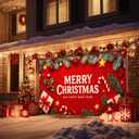 HOMETITUTE Christmas Door Banner 13x6ft Holiday Porch Decoration Red Background Merry Christmas And Happy New Year Pine Branches Ornaments Gifts Winter Seasonal Front Door Cover Wall Decor (Garage#12)