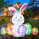 Bencailor Easter Inflatables Outdoor Decorations Giant Blow up Bunny and Inflatable Colorful Eggs Set Blow up Bunny with Built in LED Lights for Spring Yard Lawn Garden Outdoor Decor, 4.75 x 4 ft