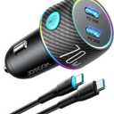 70W USB C Car Charger for iPhone 16, Super Fast Dual C Car Charger with 3.3ft Nylon Type C Cable, Cigarette Lighter Adapter Fit for iPhone 15 Pro Max, Samsung, Piexl, MacBook, ipad, Android