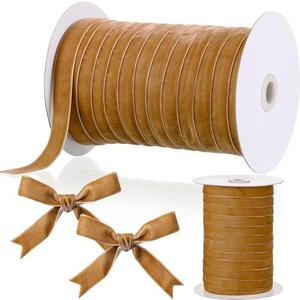 Chuangdi 5/8 Inch, 60 Yard Christmas Velvet Ribbon Vintage Khaki Ribbons for Gift Wrapping Christmas Tree Ornaments Xmas Party Decoration Wreath Crafts Bow Making