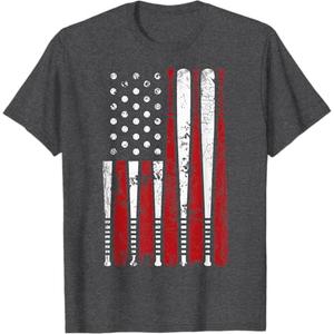 Vintage Baseball Bat American USA Flag Graphic Men t-Shirt Grey, Small