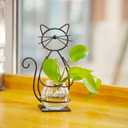 Desktop Glass Planter Vase Holder, Metal Cat Plant Terrarium Stand for Plants Creative Decorations for Home Patio Lawn Garden