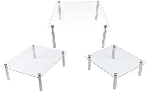 FESTLOVE 3 Pcs Square Tempered Glass Cake Stands Set 8 10 13 Inch Cupcake Display Stand Plate for Dessert Table Serving Platter