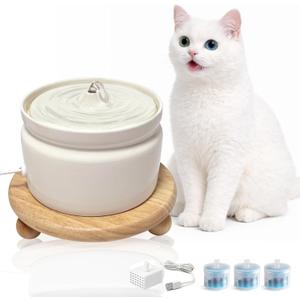 Ceramic Cat Water Fountain, 1L/32oz Automatic Pet Drinking Fountain | Quiet USB Powered Pump, Triple Filtration | BPA-Free, Easy to Clean & Dishwasher Safe | for Cats & Small Dogs