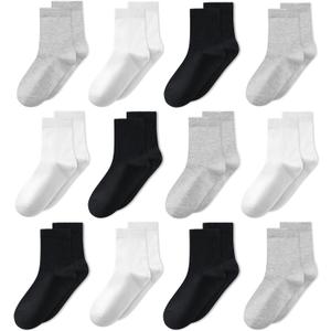 GENTABY Kids Soft Crew Socks 12 Pairs 10-13 Years - Breathable Toddler Socks for Boys Girls School Sports