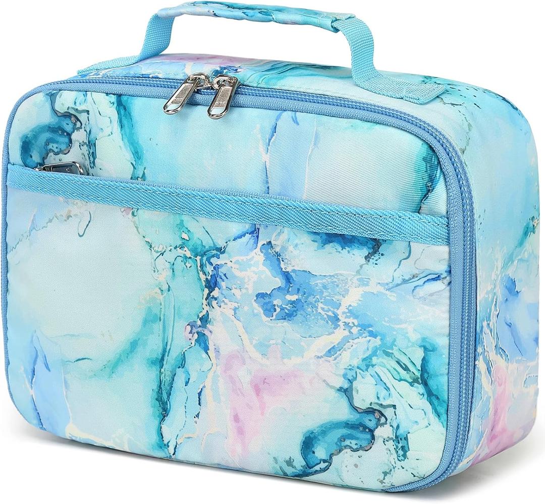 LEDAOU Lunch Bag Kids Insulated Lunch Box Girls Toddler Reusable Lunch Bag for School Picnic Hiking (Marble Blue)