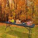 Portable Plastic Folding Table 8ft Heavy Duty White Black Picnic Dining Table Fold-in-Half for Camp Party Kitchen Indoor Outdoor