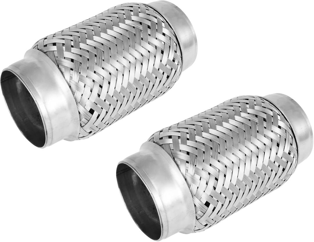 MXA 2.5 Flex Exhaust Pipe, Flexible Exhaust Tubing, Stainless Steel Exhaust 2 1/2 Flexi Pipe, Extension Tube Exhaust Mid Pipes,Universal Fit Double Braid 2 Pack (2.5" x3.35"x5.9")
