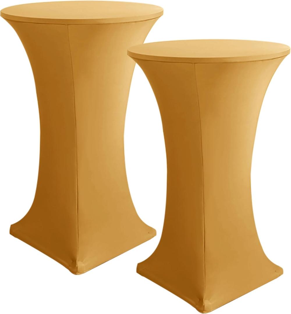 HolidayIdeas Cocktail Table Covers, 2 Pack - Fitted Stretch Spandex Square Corners Cocktail Tablecloths (Muster Yellow, Fit for 30"-32" Diameter x 43" Height Tables)