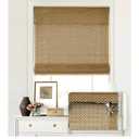 LazBlinds No Tools No Drill Cordless Bamboo Roman Shades, Light Filtering Window Treatment, Roll Up Bamboo Blinds for Windows 32'' W x 64'' H, Acorn