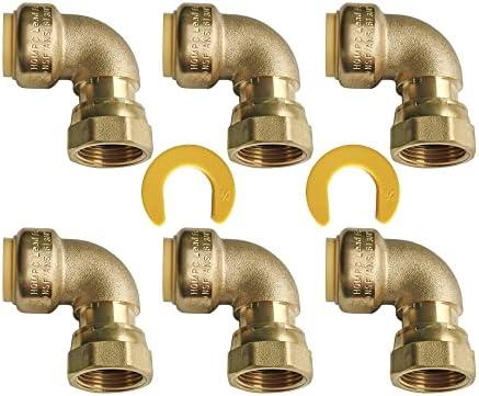HQMPC Push Elbow Coupling with Union 3/4"X3/4" 6Pcs Push-to-Connect Plumbing Fittings Brass Pipe Connector Fittings for Copper PEX CPVC 2Pcs