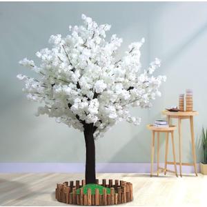 Cherry Blossoms Artificial Flowers Tree White Color Silk Flowers Plants for Indoor Outdoor Home Wedding Party Opening Shopping Mall Restaurant Décor (5FT Tall/1.5M)