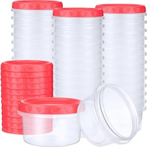 Sieral 36 Pack 8 oz Freezer Containers with Lids Reusable Deli Freezer Storage Containers Stackable Plastic Thick Twist Top Jars for Takeout Food Round Wide Mouth Lunch Snack (Red)