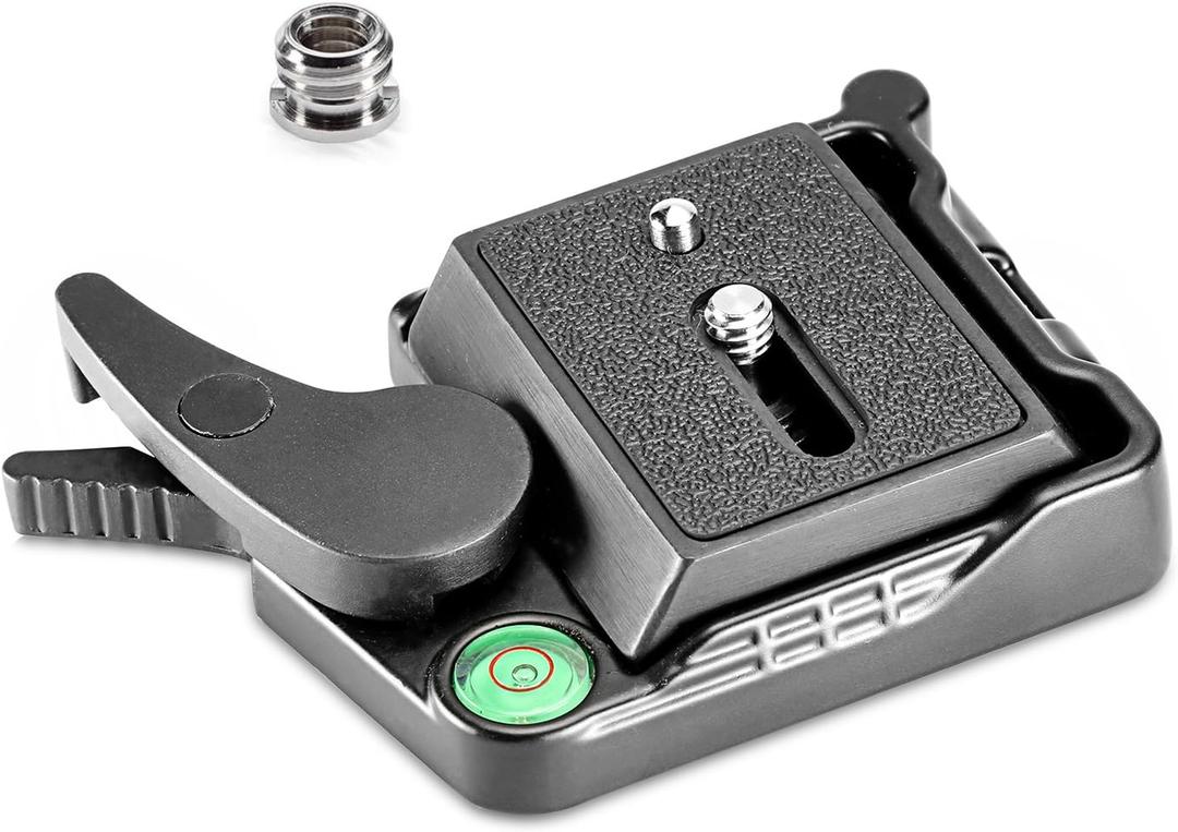 Neewer Black Aluminum Alloy Quick Release QR Plate Adapter with 1/4"-3/8" Screw and Bubble Lever for DSLR Camera Tripod Monopod Stabilizer Ball Head