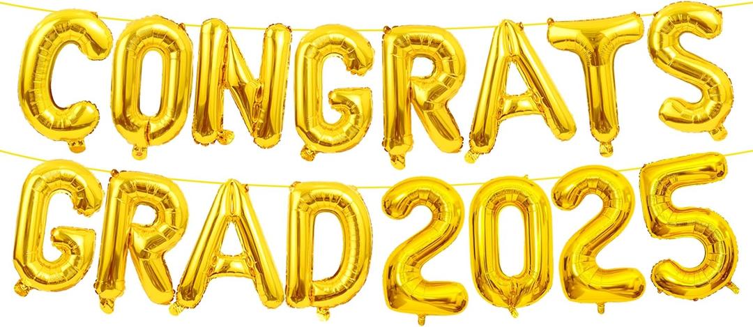 Upgraded, 16pcs Congrats Grad 2025 Balloons Banner, 16in 3D Graduation Balloons, Made of Premium Aluminum Foil, with Accessories, Congratulations Grad Balloon, Perfect for Graduation Decorations 2025