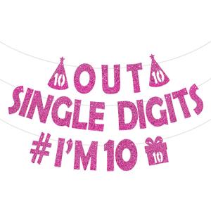 2 x Generic Out Single Digits I'm 10 Banner, Double Digits 10 Banner, Happy 10th Birthday Banner for Girls, Glitter Hot Pink 10th Birthday Party Decoration Supplies