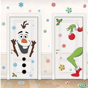 Pack Of 3 ROCWOHO Christmas Snowman Decals - Large Size Snowflakes & Candy Indoor/Outdoor Decorations for Winter Doors & Windows