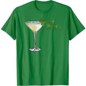 Shamrock Wine Glass, St Patricks Paddys Day Irish Martini T-Shirt (Small, Green)