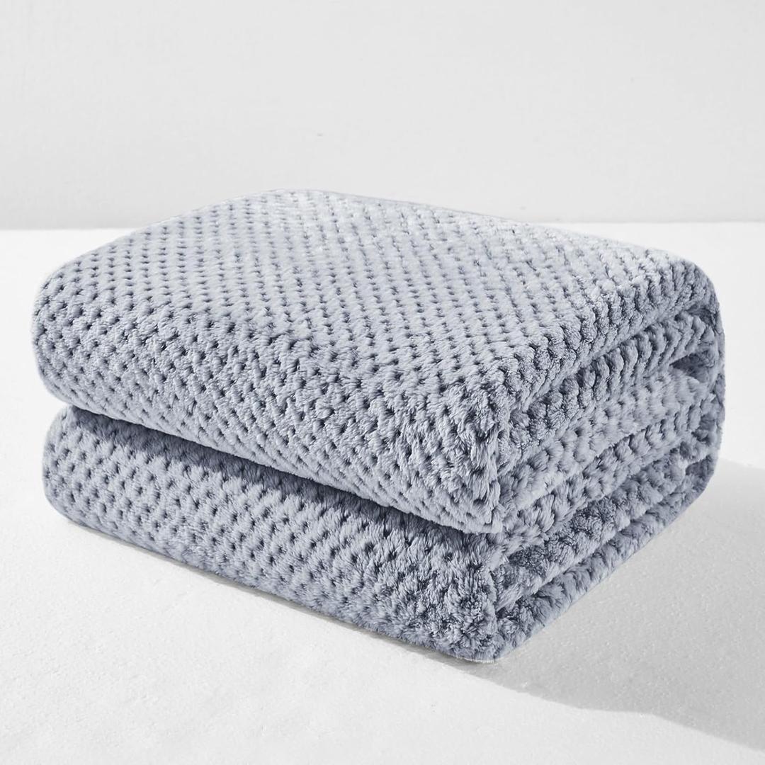 Exclusivo Mezcla Fleece Throw Blanket Extra Large, Super Soft and Warm Blankets for Couch, Sofa and Bed Waffle Textured, Cozy, Fuzzy and Lightweight (Heather Navy Blue, 50x70 Inches)
