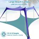 Beach Tent Sun Shelter - 10 x 10 Ft Beach Canopy UPF50+ UV Protection with Sandbags, Poles, Grond Pegs and Anti-Wind Ropes for Camping, Backyard, Picnics and Fishing Sapphire Blue (10x10 FT 4 Pole)