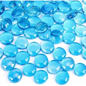 DomeStar 1LB Flat Glass Marbles, Light Blue Decorative Marbles for Vases Aquarium Pebbles Fish Tank Rocks Vase Fillers DIY Crafts Table Scatter Decor
