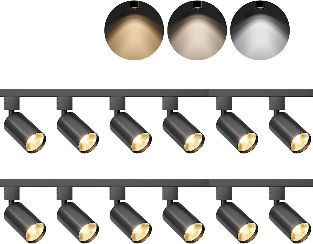 VONLUCE 12-Light Track Light Kit with Rails, 3-CCT LED Track Lighting with Rotatable Heads 5ft Power Cord & Plug, Adjustable Modern Ceiling Spotlight for Hallway, Black
